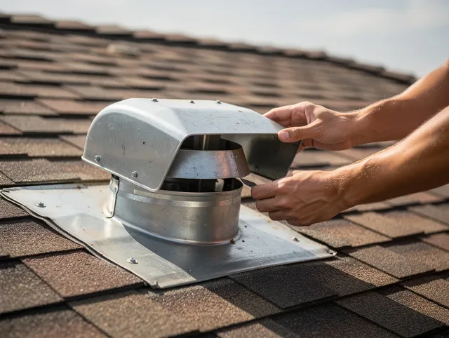 Santa Fe Springs Dryer Vent Cleaning certified technician safely cleaning a roof-mounted dryer vent in Santa Fe Springs