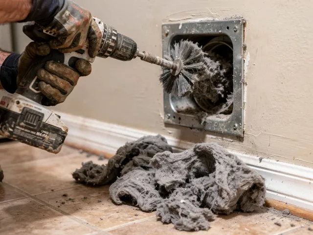 Certified Santa Fe Springs Dryer Vent Cleaning technician performing dryer vent cleaning in Santa Fe Springs