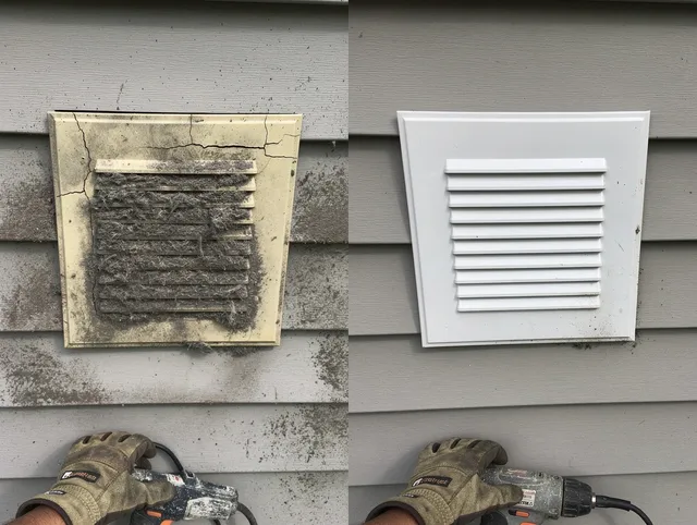 Santa Fe Springs Dryer Vent Cleaning technician installing high-quality dryer vent cover at a residential property in Santa Fe Springs