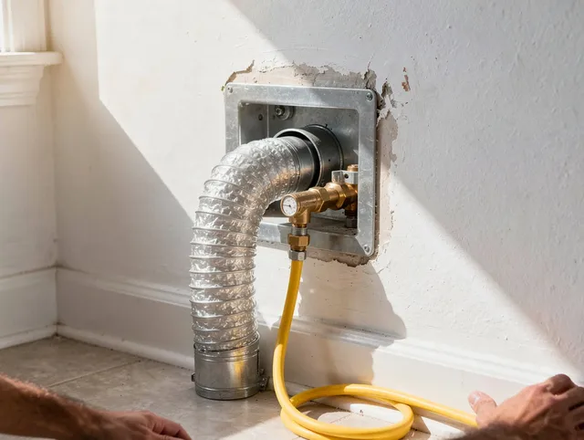 Santa Fe Springs Dryer Vent Cleaning certified technician performing specialized gas dryer vent cleaning in Santa Fe Springs